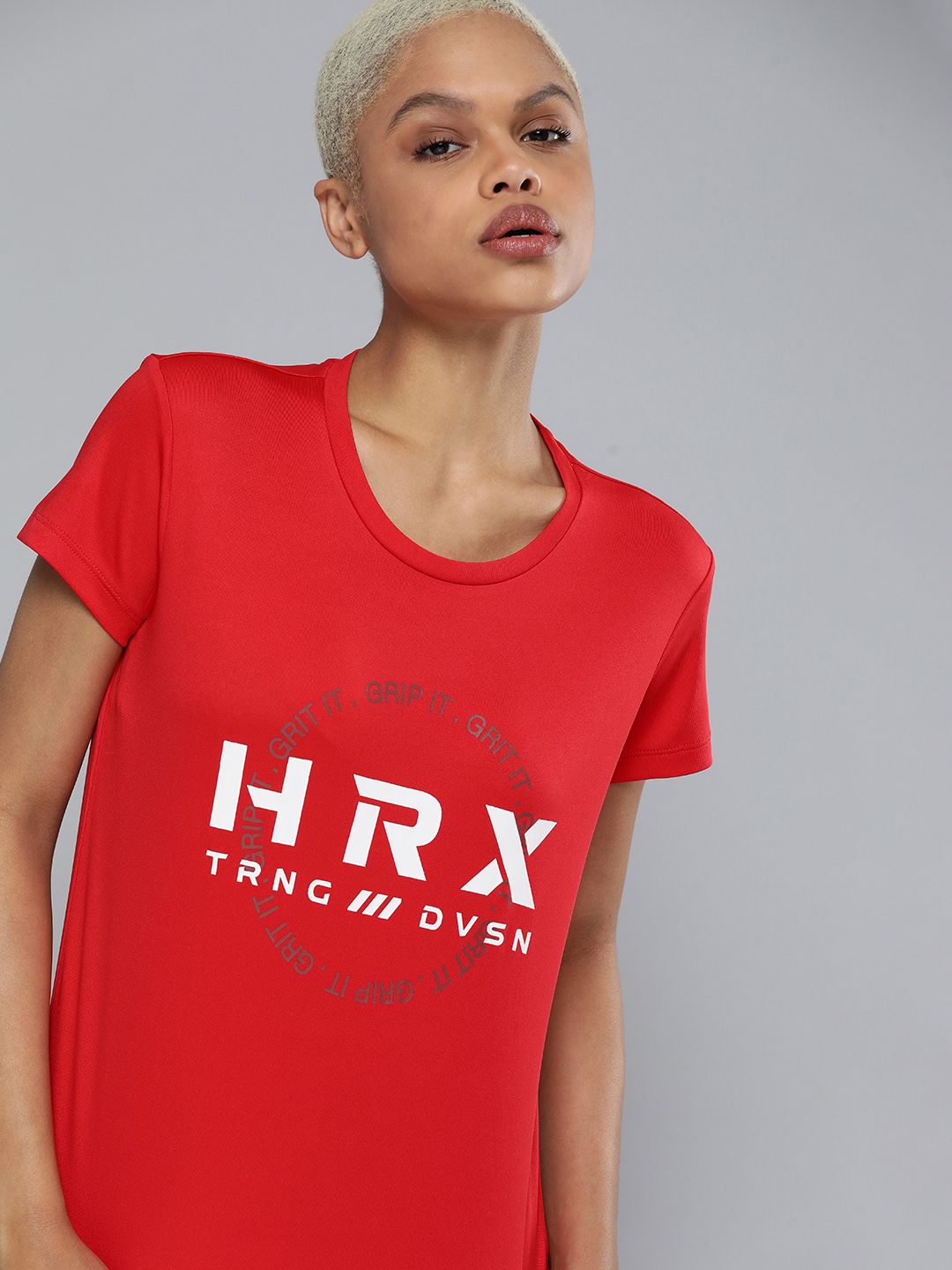 HRX By Hrithik Roshan Training Women Formula Red Rapid-Dry Brand Carrier T-shirt Price in India