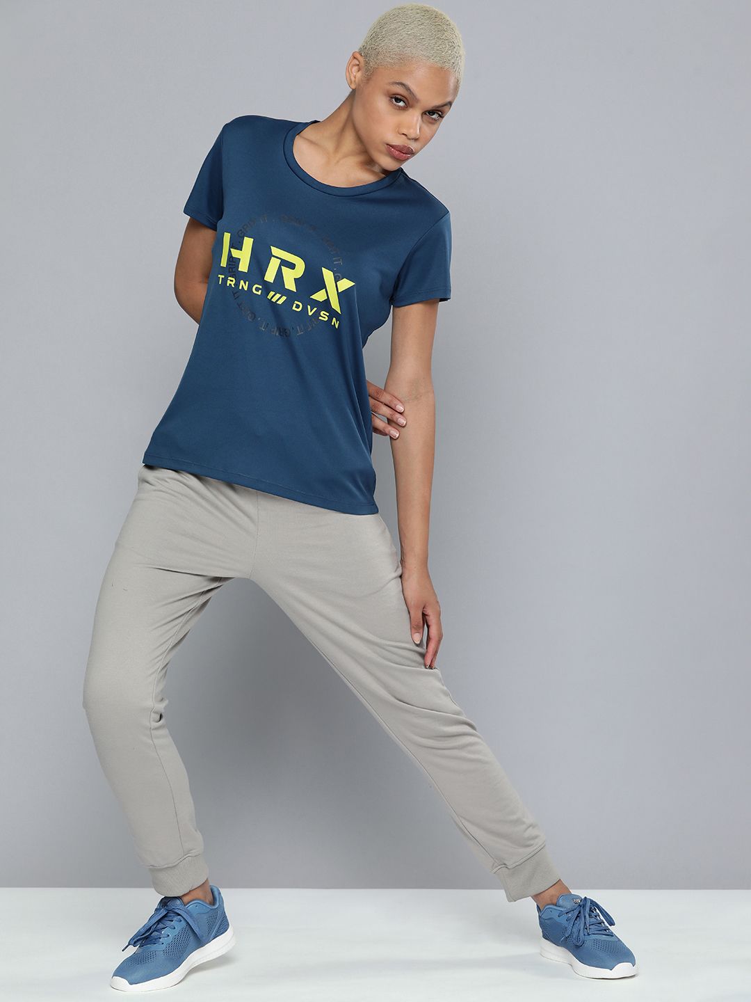 HRX By Hrithik Roshan Training Women Estate Blue Rapid-Dry Brand Carrier T-shirt Price in India