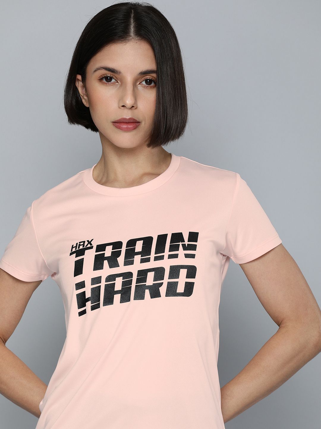 HRX By Hrithik Roshan Women Peach-Coloured Rapid-Dry Typography T-shirt Price in India