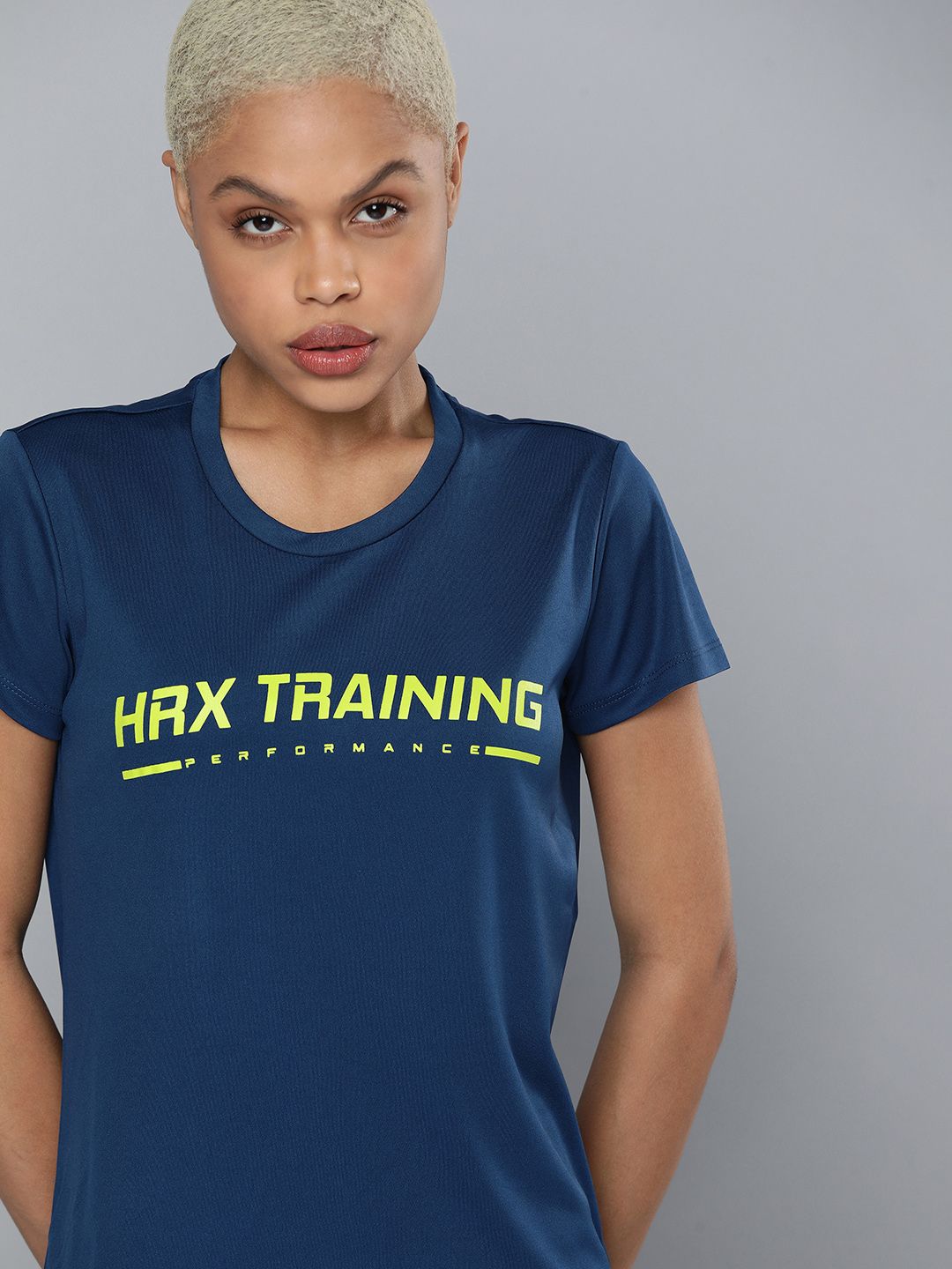 HRX By Hrithik Roshan Training Women Estate Blue Rapid-Dry Brand Carrier T-shirt Price in India