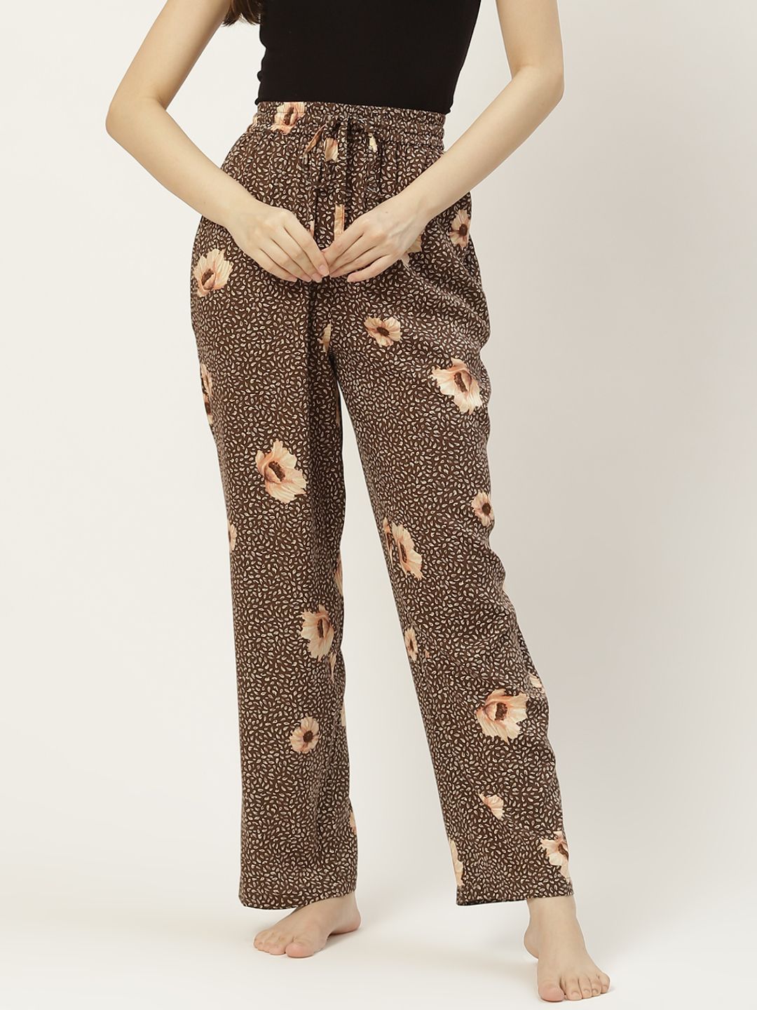 Not Just Pyjamas Women Brown Printed Lounge Pants Price in India