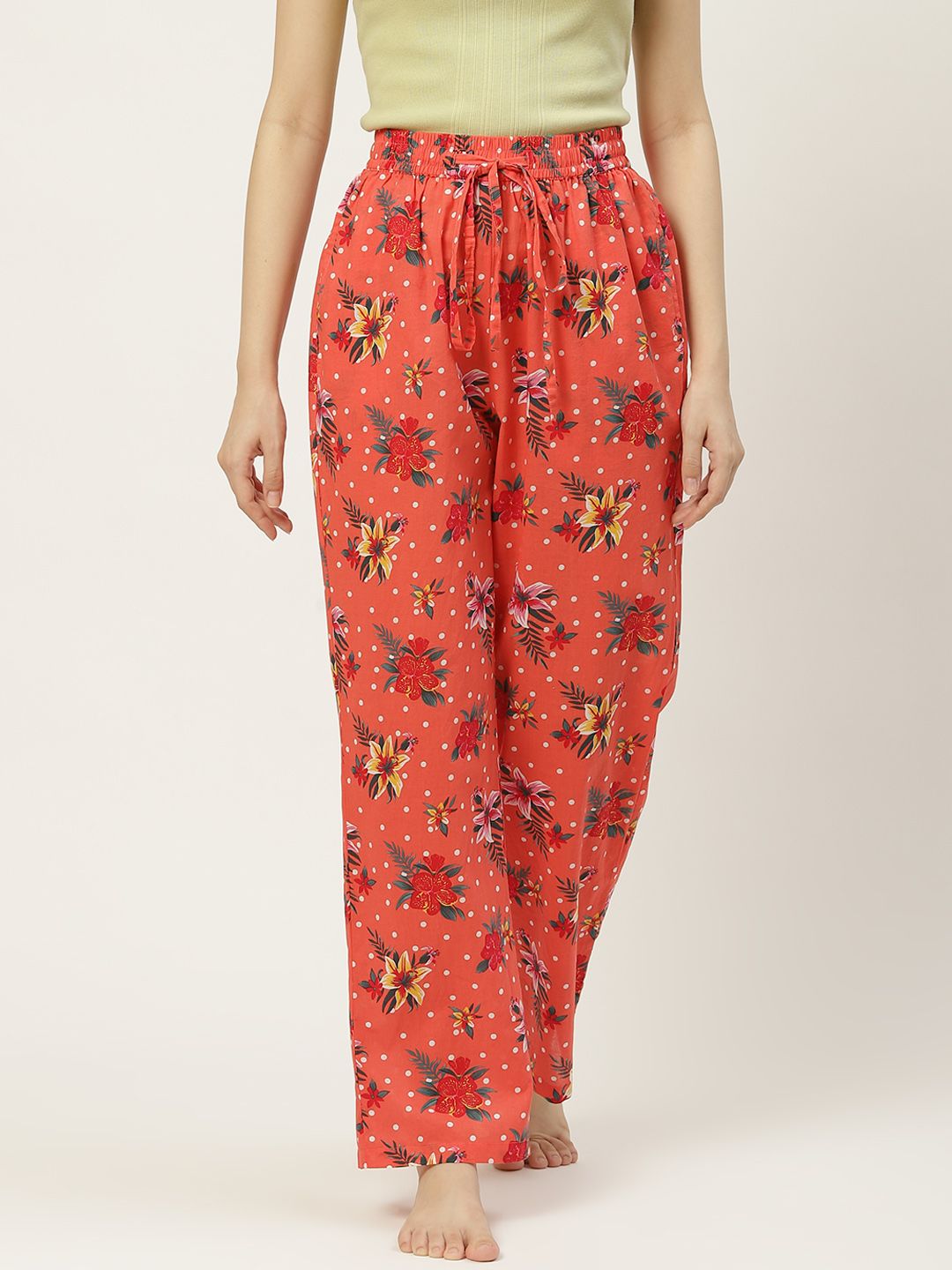 Not Just Pyjamas Women Orange Printed Lounge Pants Price in India