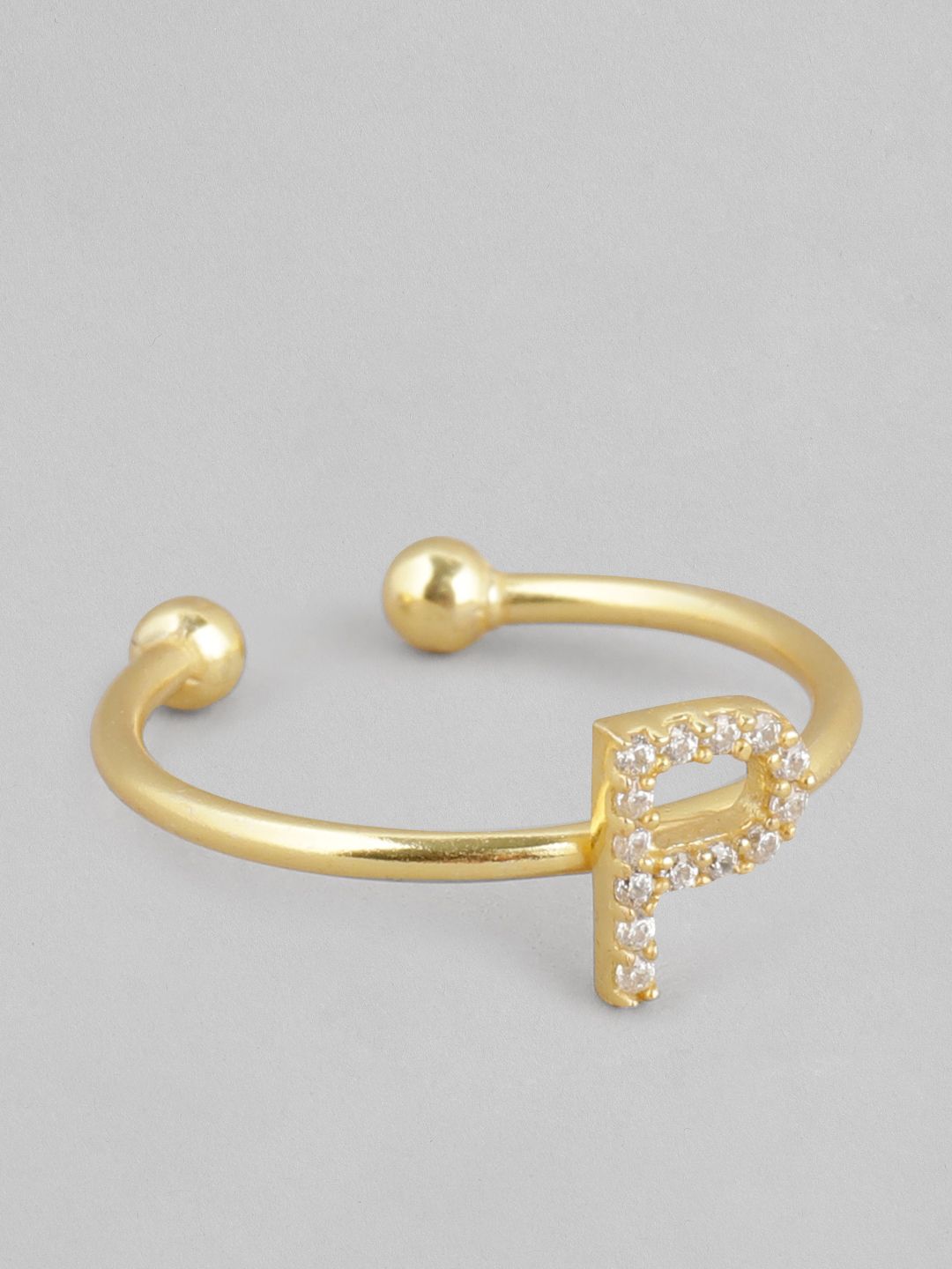 Carlton London Gold-Plated Letter P-Shaped Handcrafted CZ-Studded Adjustable Finger Ring Price in India