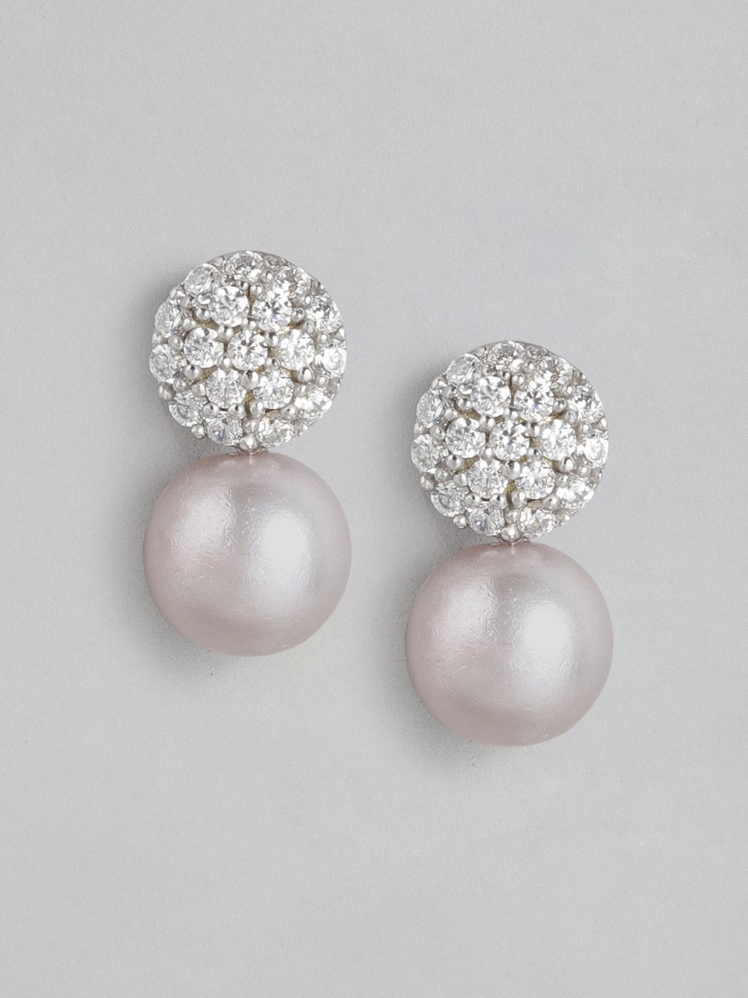 Carlton London Silver-Toned Rhodium-Plated Studded & Beaded Spherical Studs Price in India