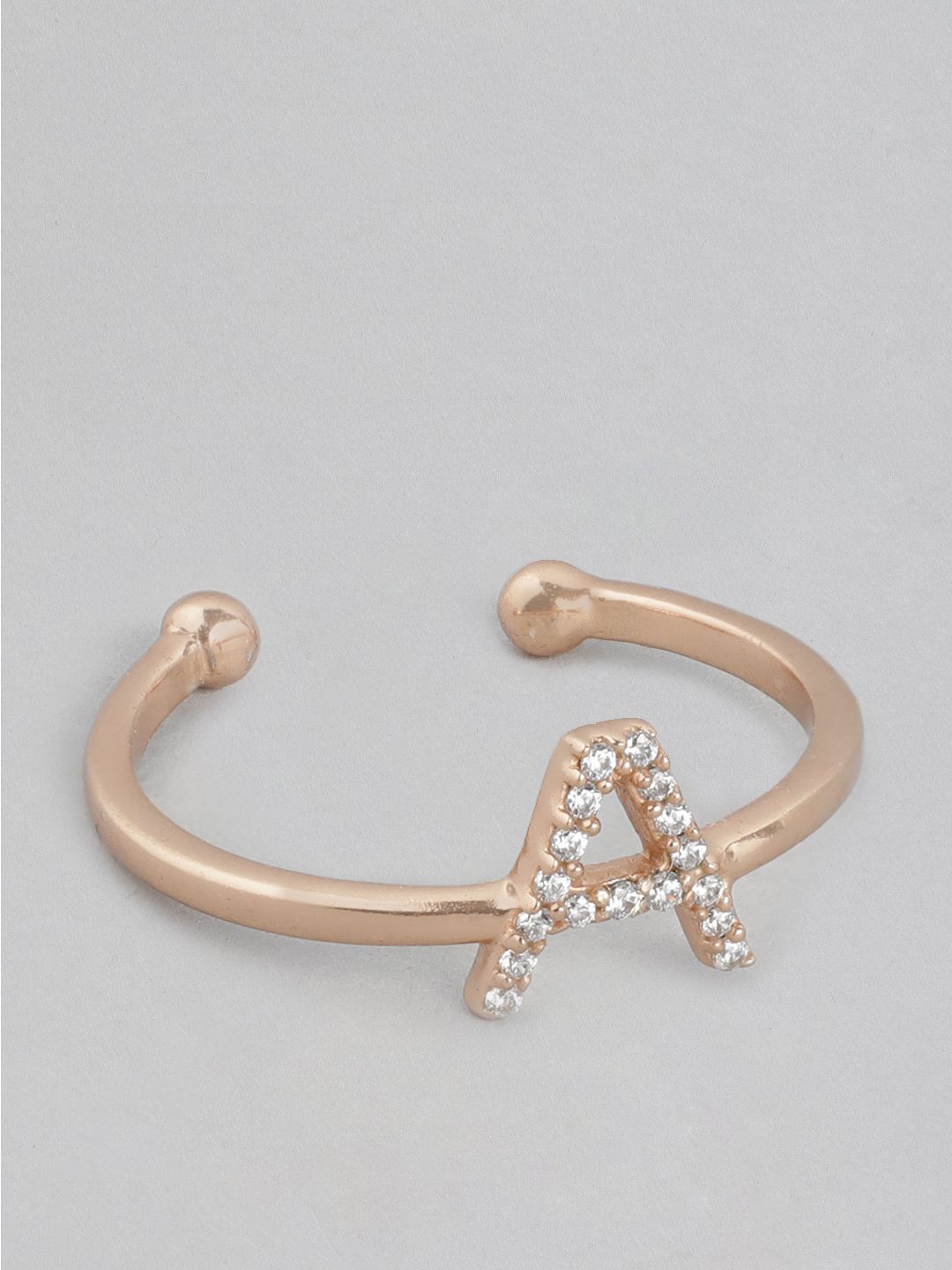 Carlton London Rose Gold-Plated Letter A Handcrafted CZ-Studded Adjustable Finger Ring Price in India