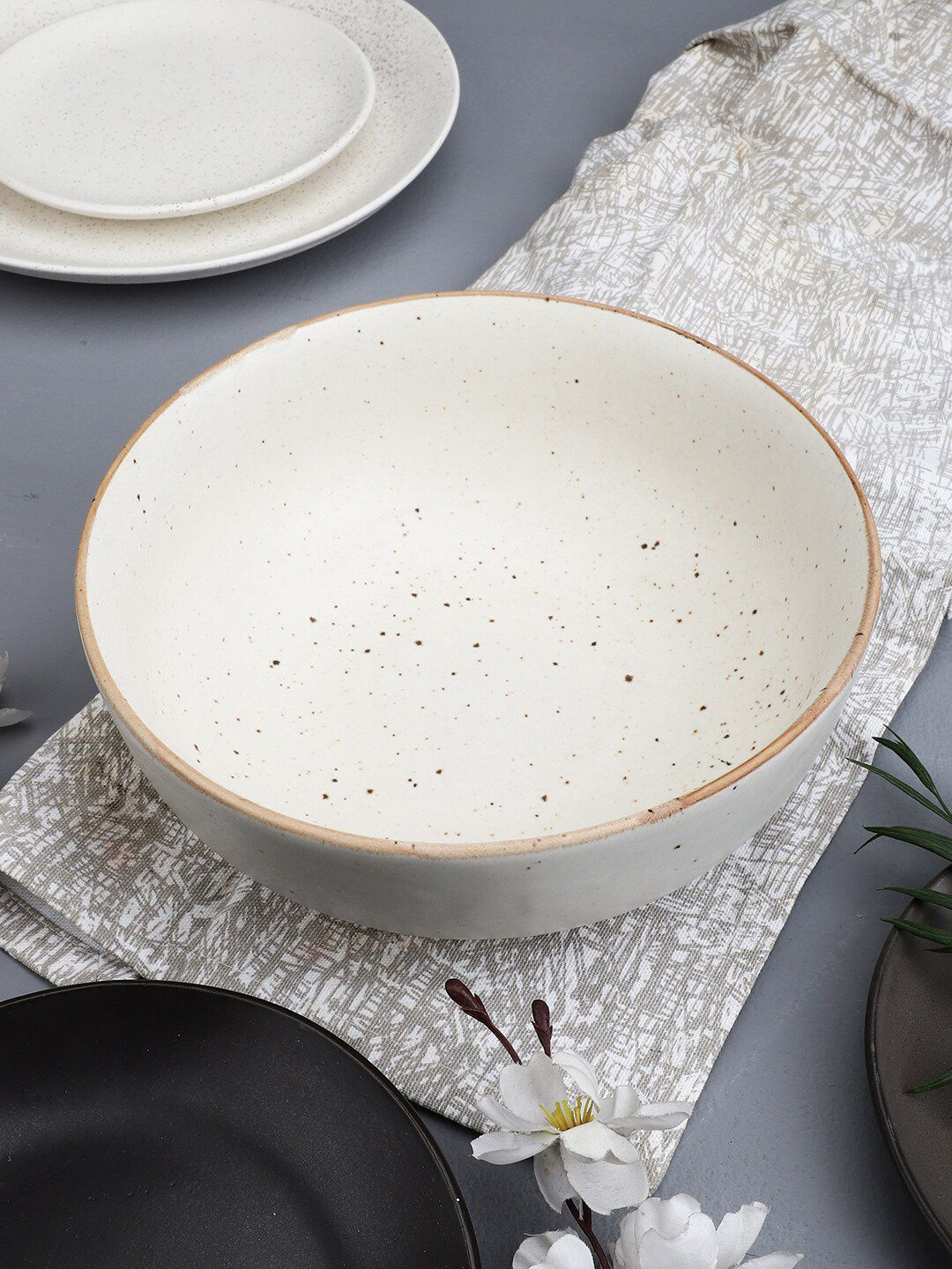 MIAH Decor Cream-Coloured & 1 Pieces Handcrafted Stoneware Matte Bowls Price in India