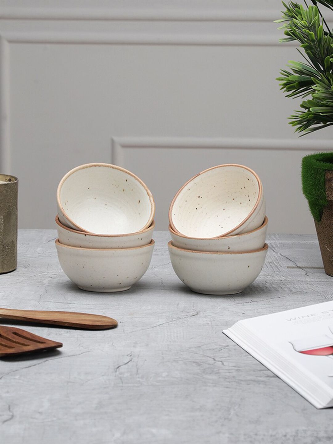 MIAH Decor Off White & 6 Pieces Handcrafted Stoneware Matte Bowls Price in India