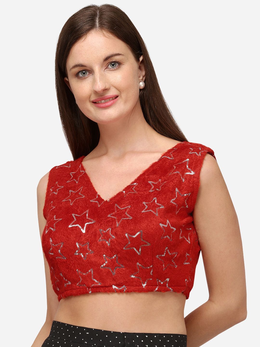 Fab Dadu Women Red Embellished Saree Blouse Price in India