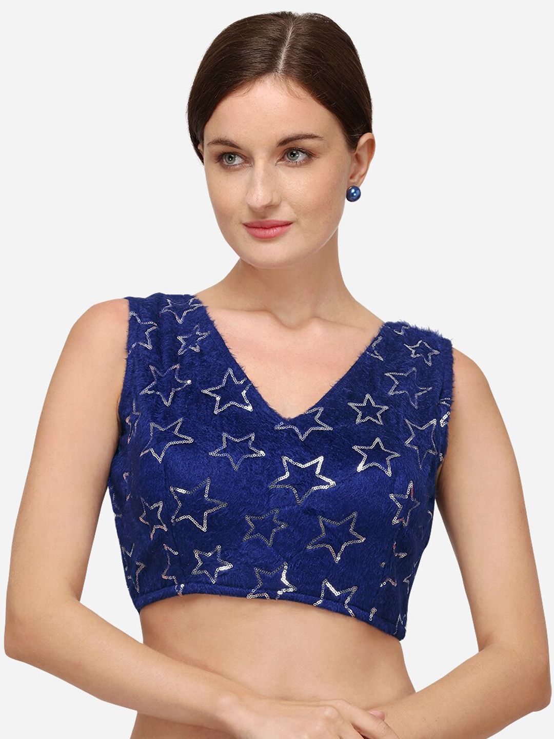 Fab Dadu Women Navy Blue Embroidered Readymade Saree Blouse Price in India