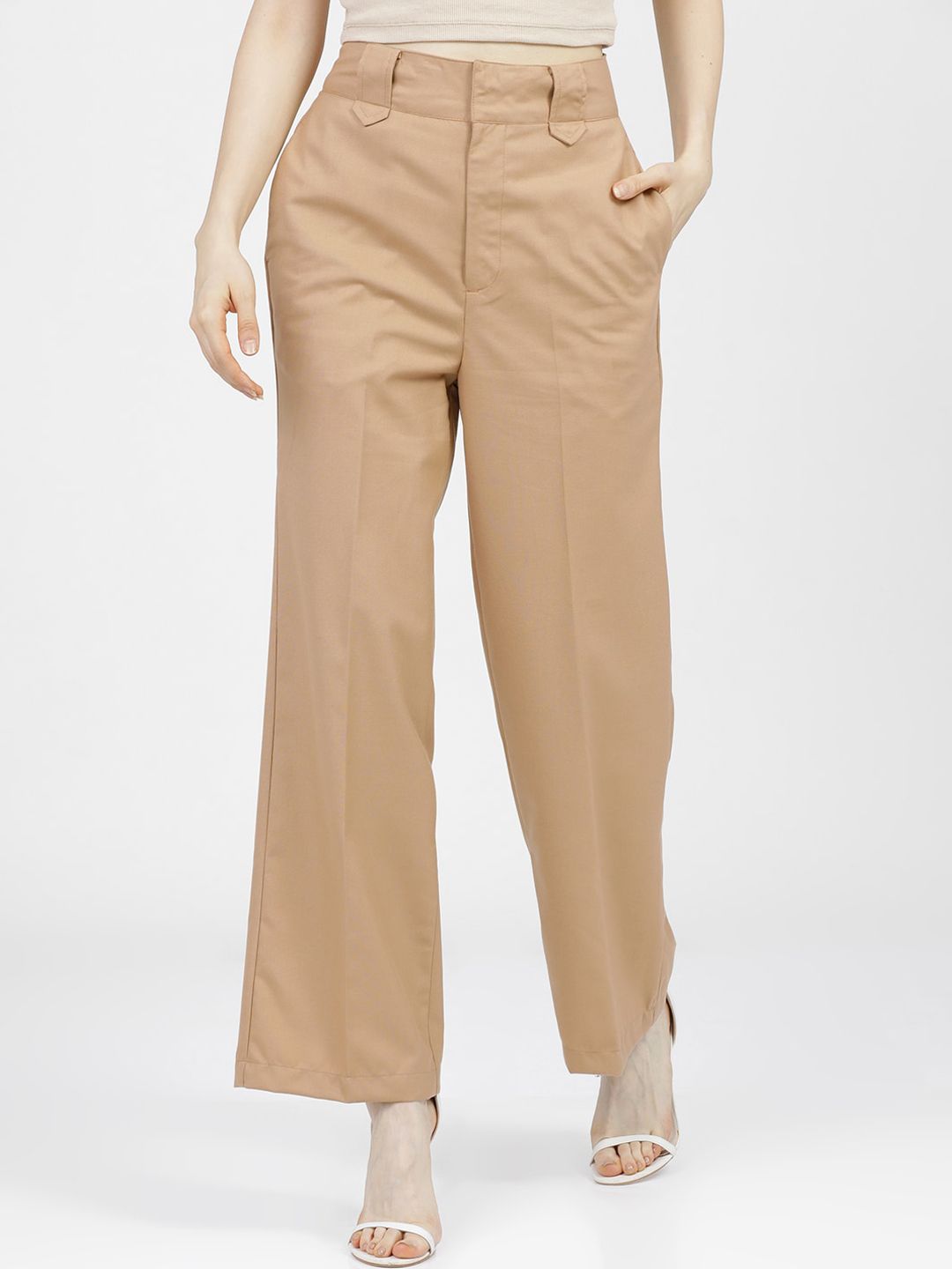 Tokyo Talkies Women Beige Flared Parallel Trousers Price in India