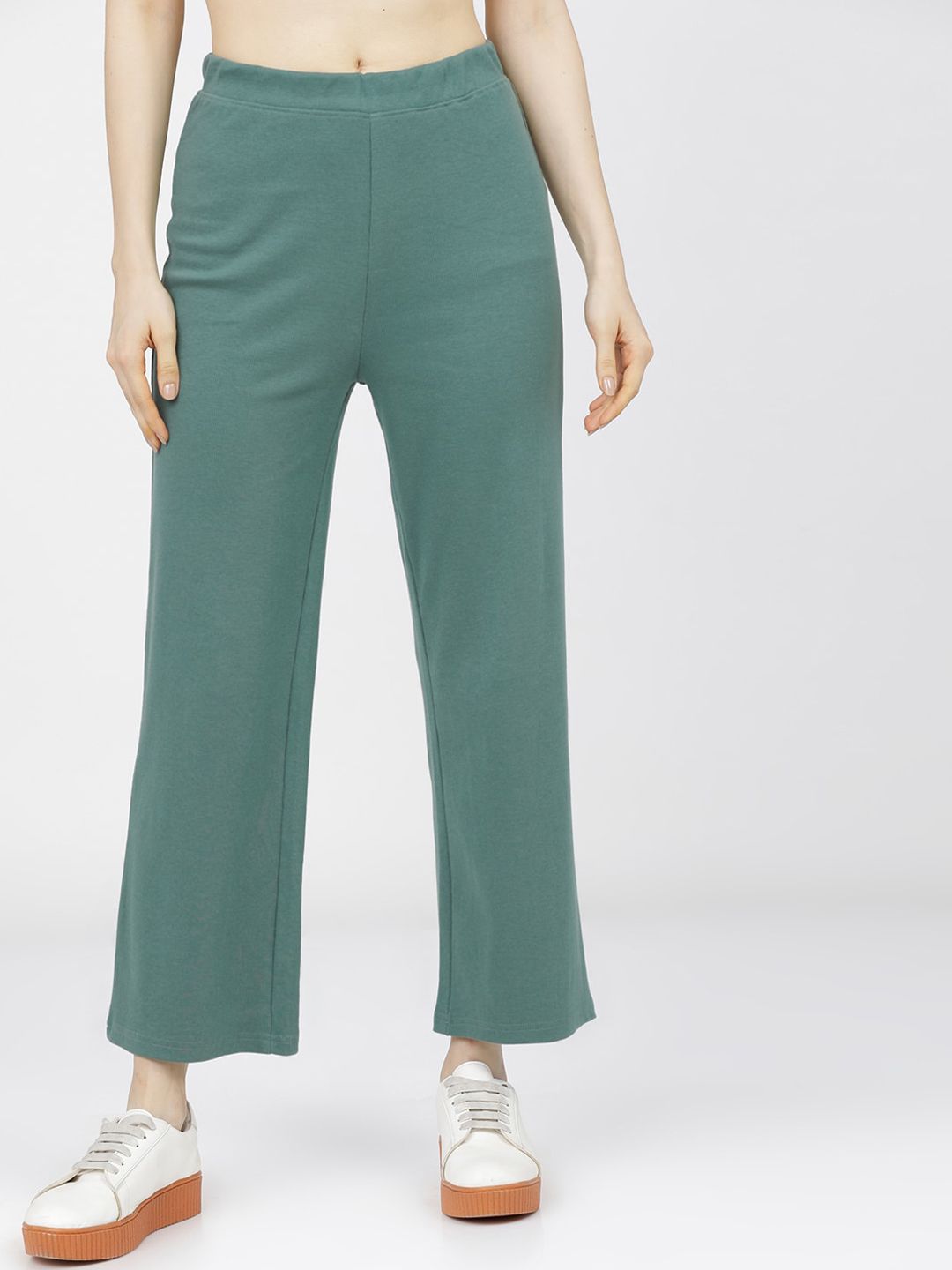 Tokyo Talkies Women Green Knitted Parallel Trousers Price in India