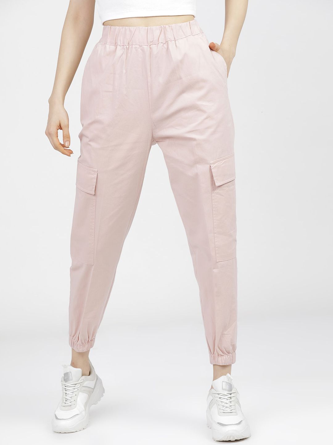 Tokyo Talkies Women Pink Mid-Rise Joggers Trousers Price in India