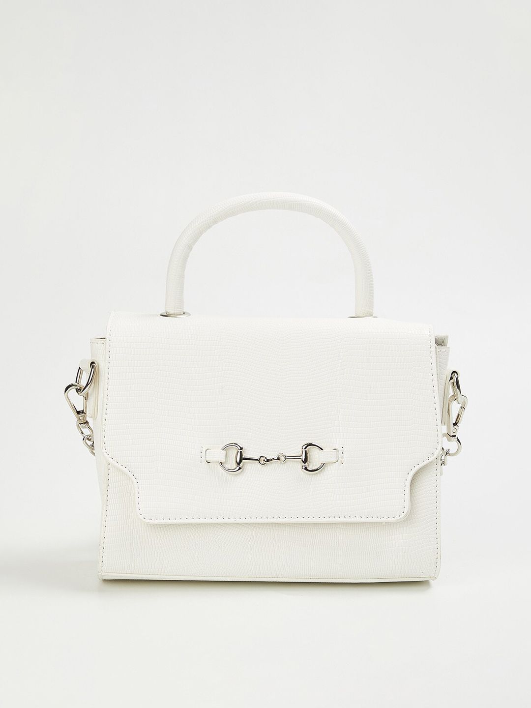 CODE by Lifestyle White Textured Handheld Bag With Detachable Sling Strap Price in India