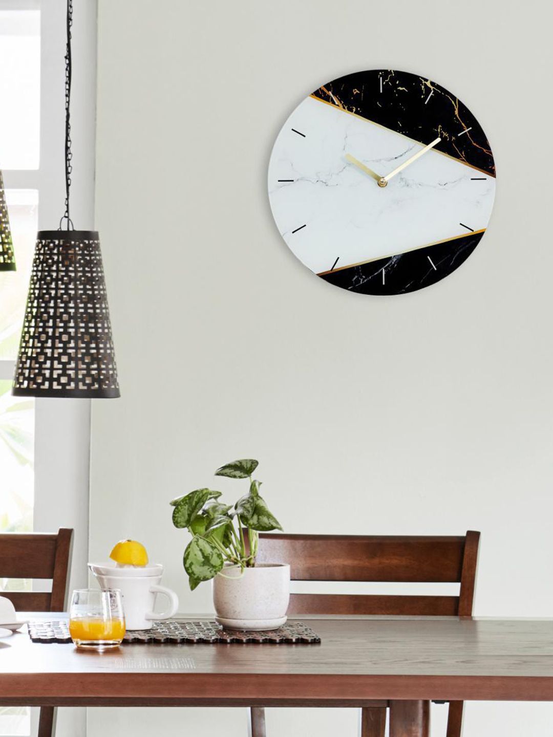 Home Centre White & Black Marble Printed Contemporary Wall Clock Price in India
