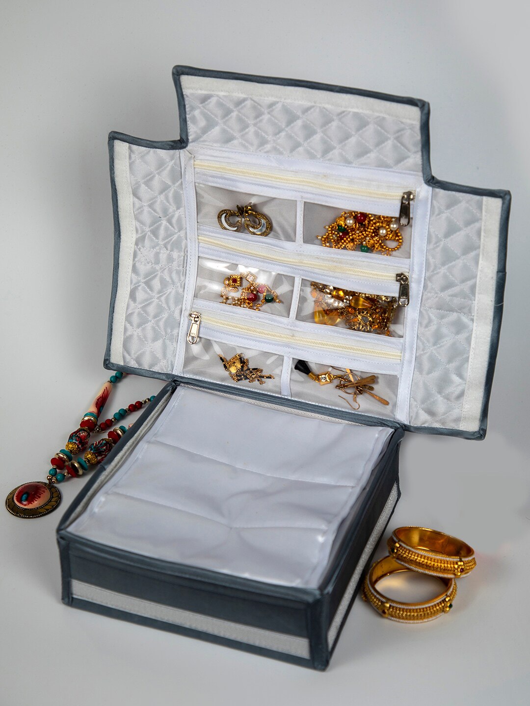 atorakushon Grey Solid Jewellery Organizer Price in India