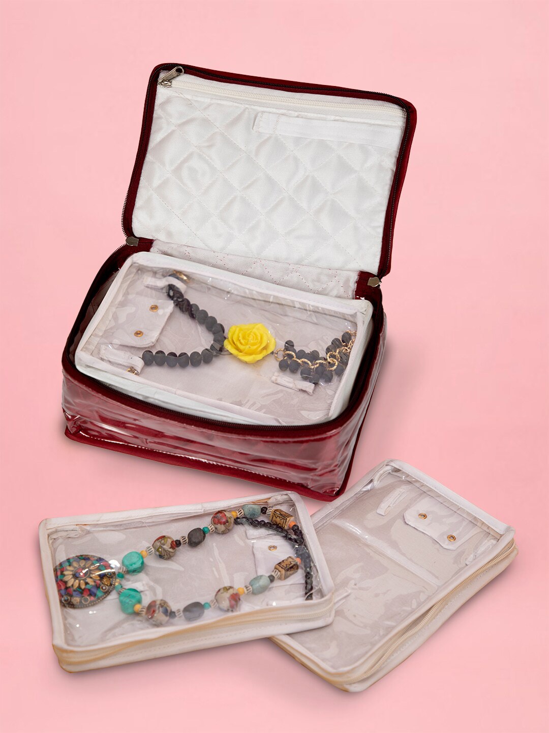 atorakushon Maroon Solid Jewellery Oraganizer Price in India