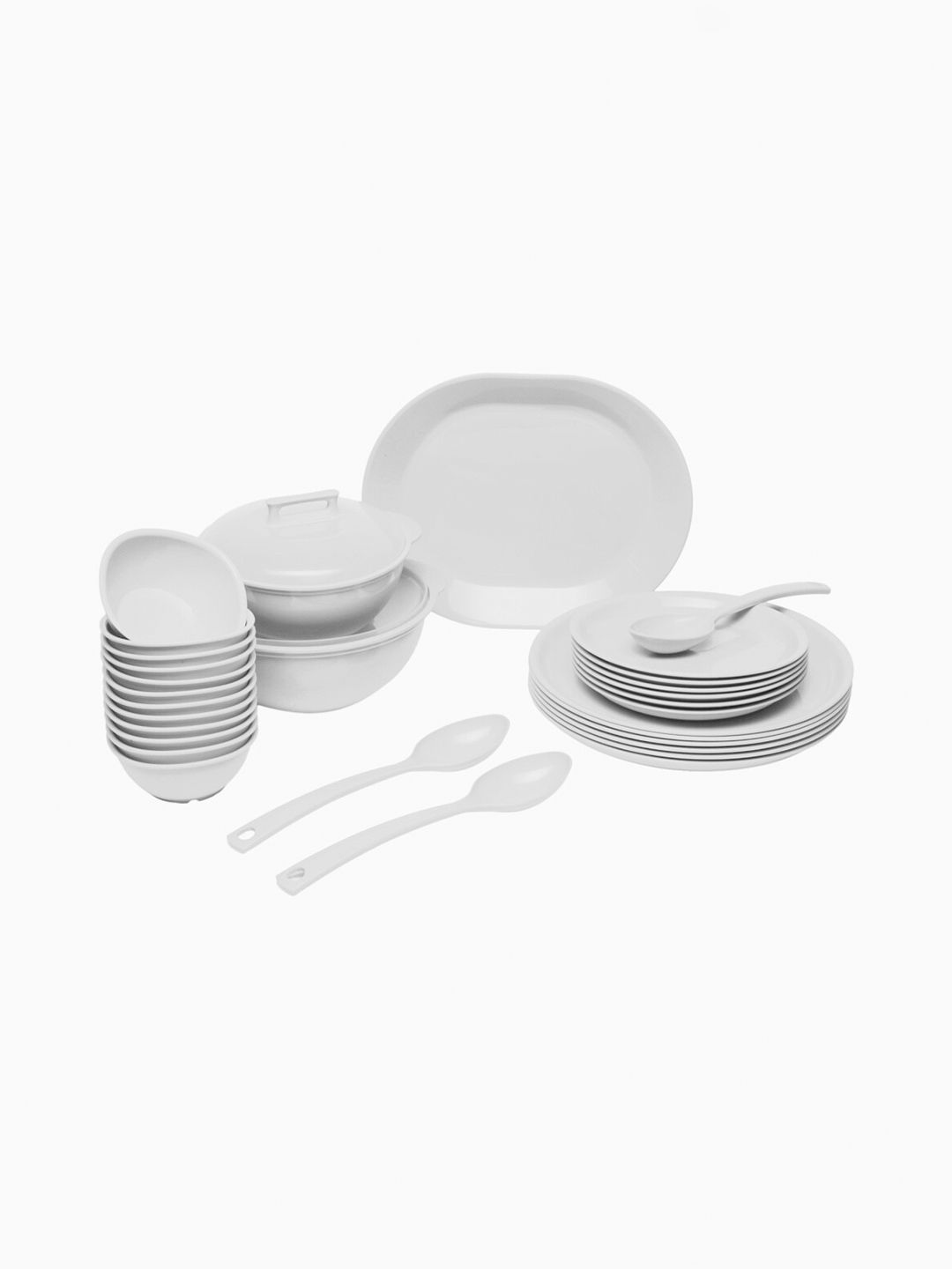 Home Centre Set of 32 White Textured Polypropylene Matte Dinner Set Price in India