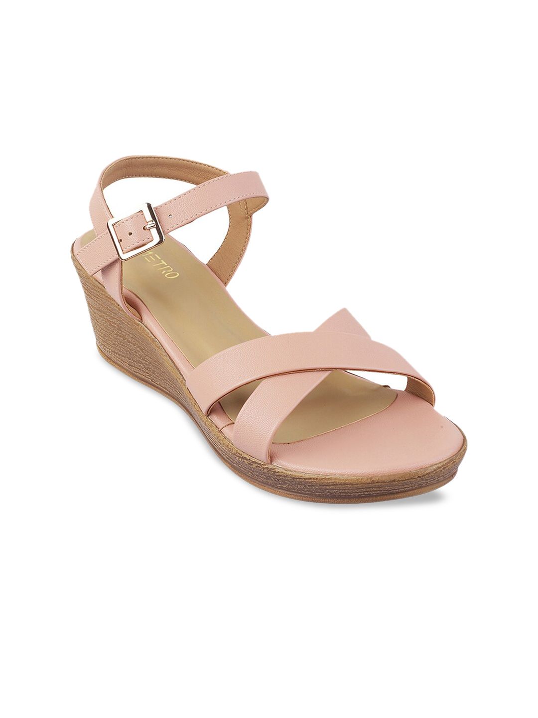 Metro Woman Pink Wedge Sandals with Buckles Price in India