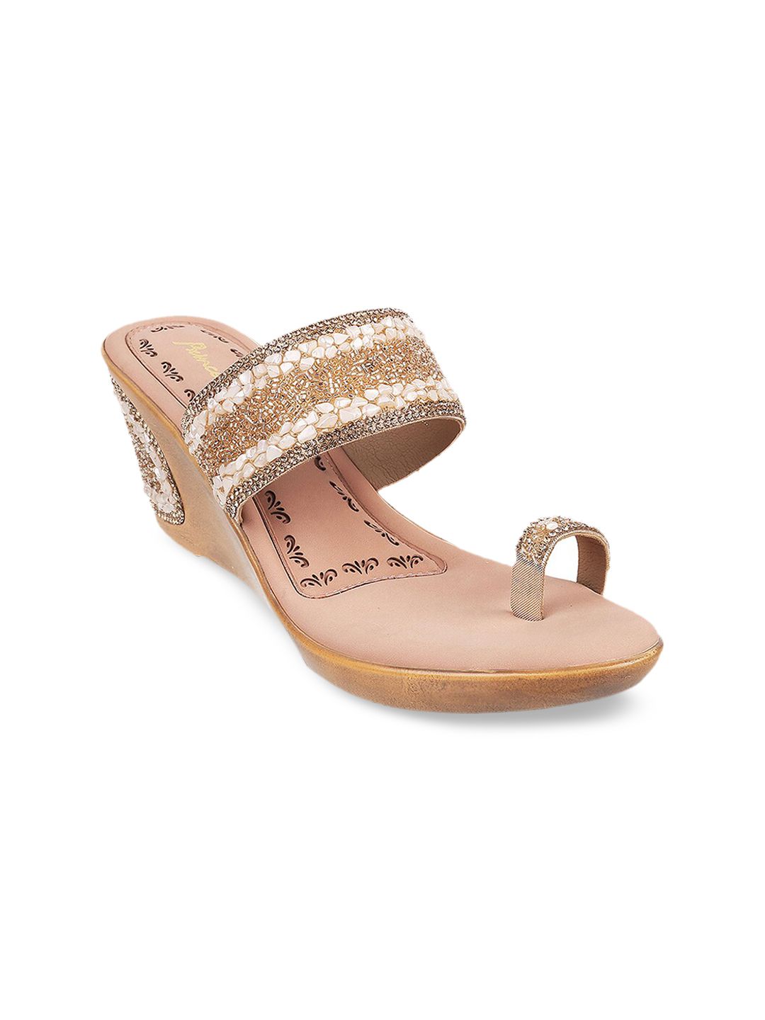 Metro Peach-Coloured Embellished Wedge Sandals Price in India