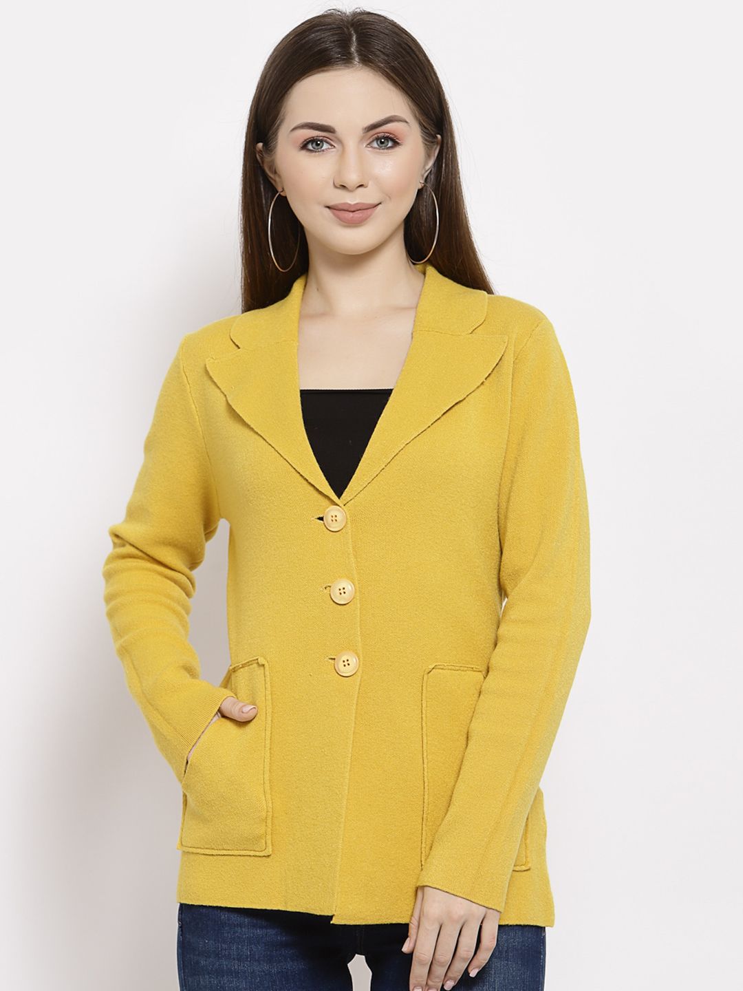 Mafadeny Women Mustard Sweater Vest Price in India