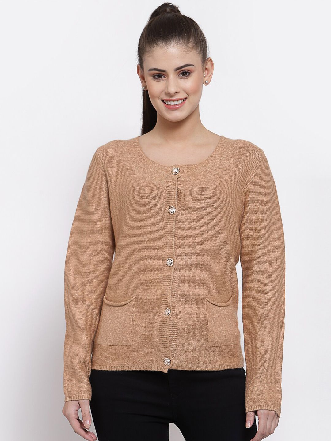 Mafadeny Women Camel Brown Front Open Cardigan Price in India