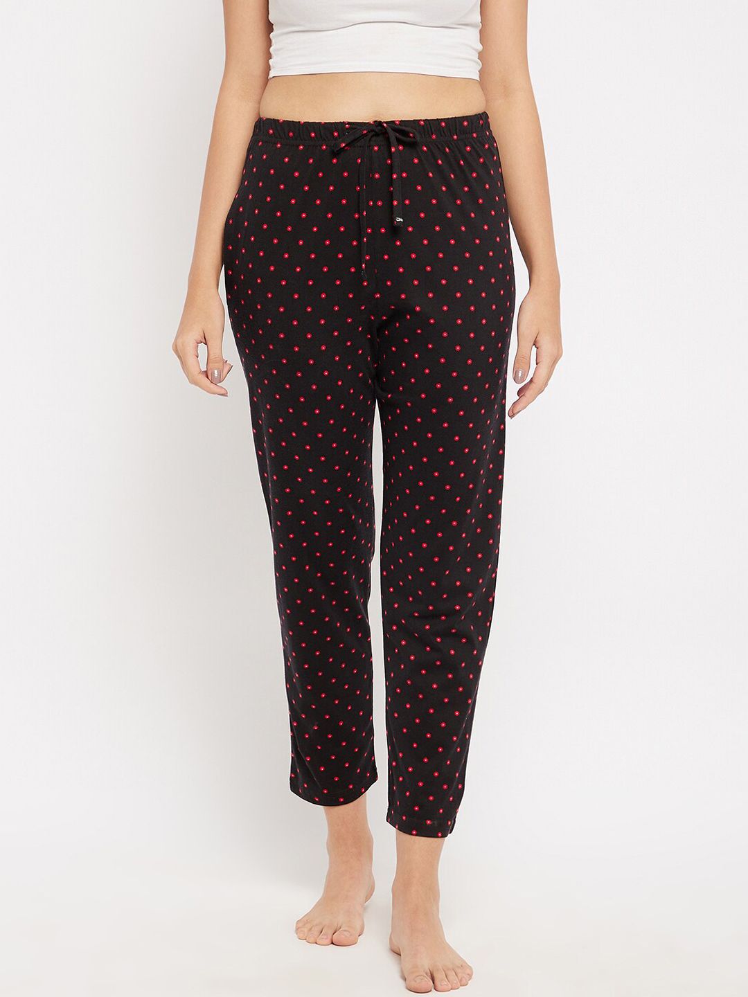 C9 AIRWEAR Women Black & Red Printed Pure Cotton Lounge Pants Price in India