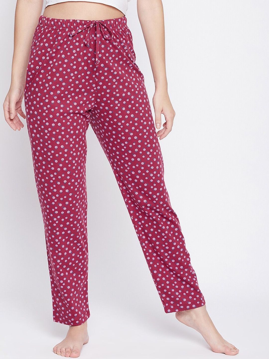 C9 AIRWEAR Women Red & White Printed Pure Cotton Lounge Pants Price in India