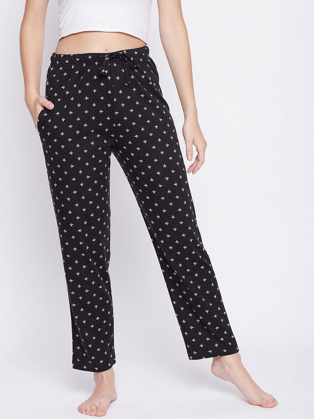 C9 AIRWEAR Women Black & White Printed Pure Cotton Lounge Pants Price in India