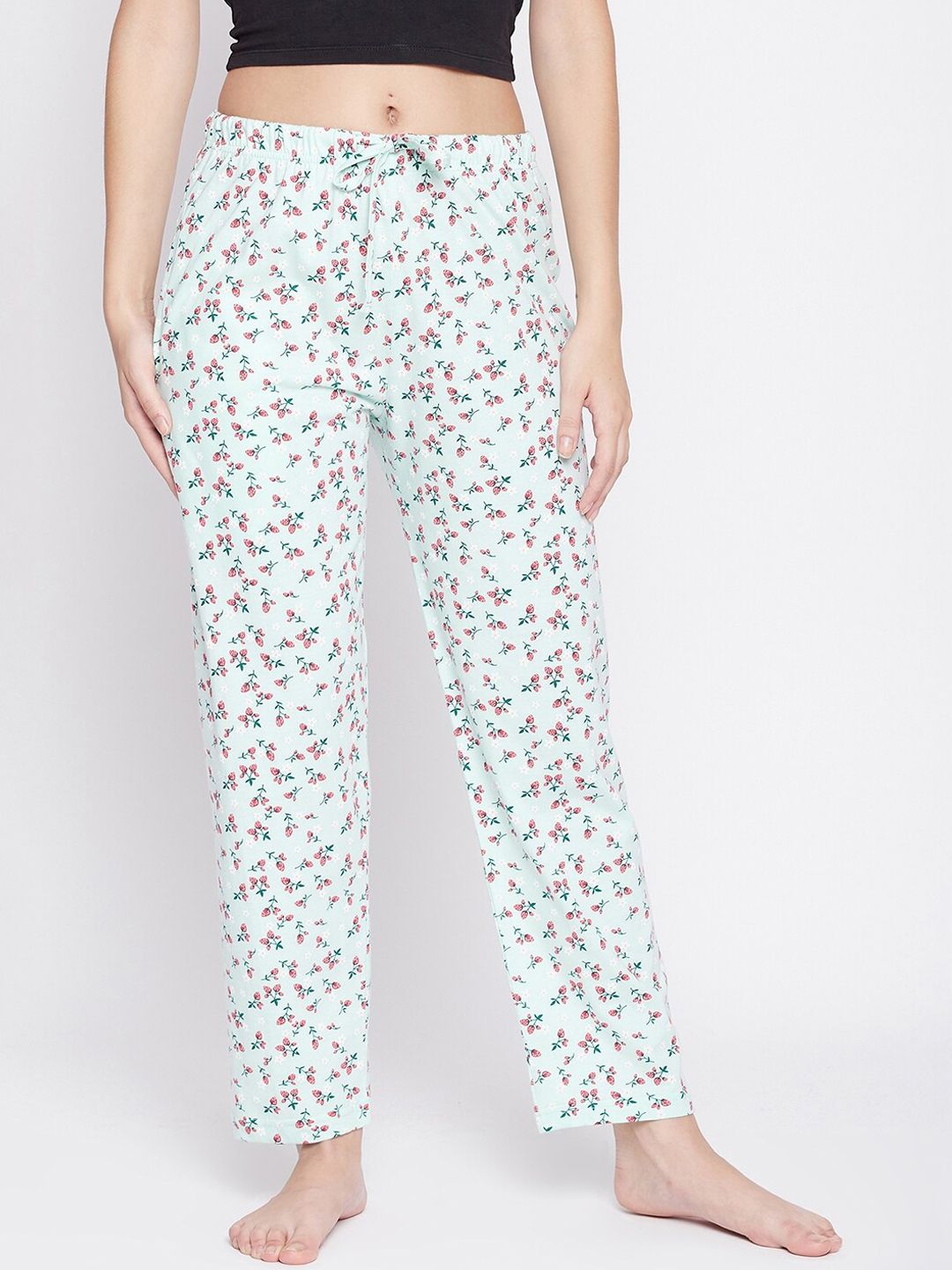 C9 AIRWEAR Women Green & Pink Printed Pure Cotton Lounge Pants Price in India