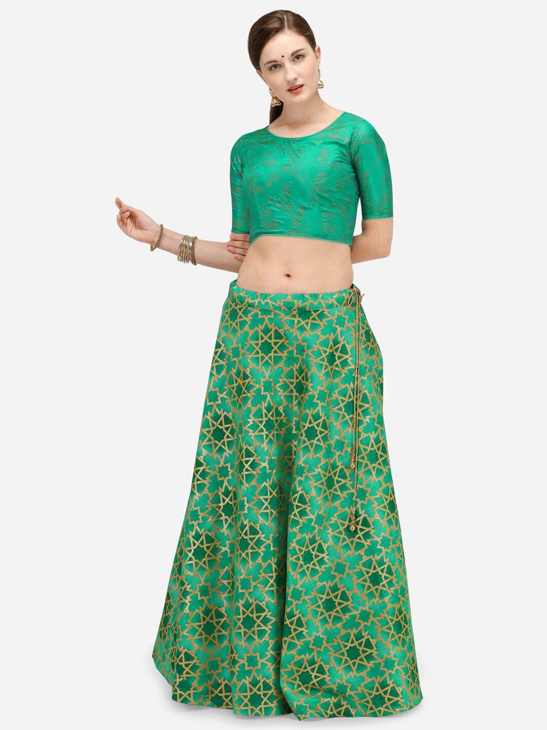 LEWAWAA Green & Gold-Toned Foil Print Ready to Wear Lehenga & Unstitched Choli Price in India