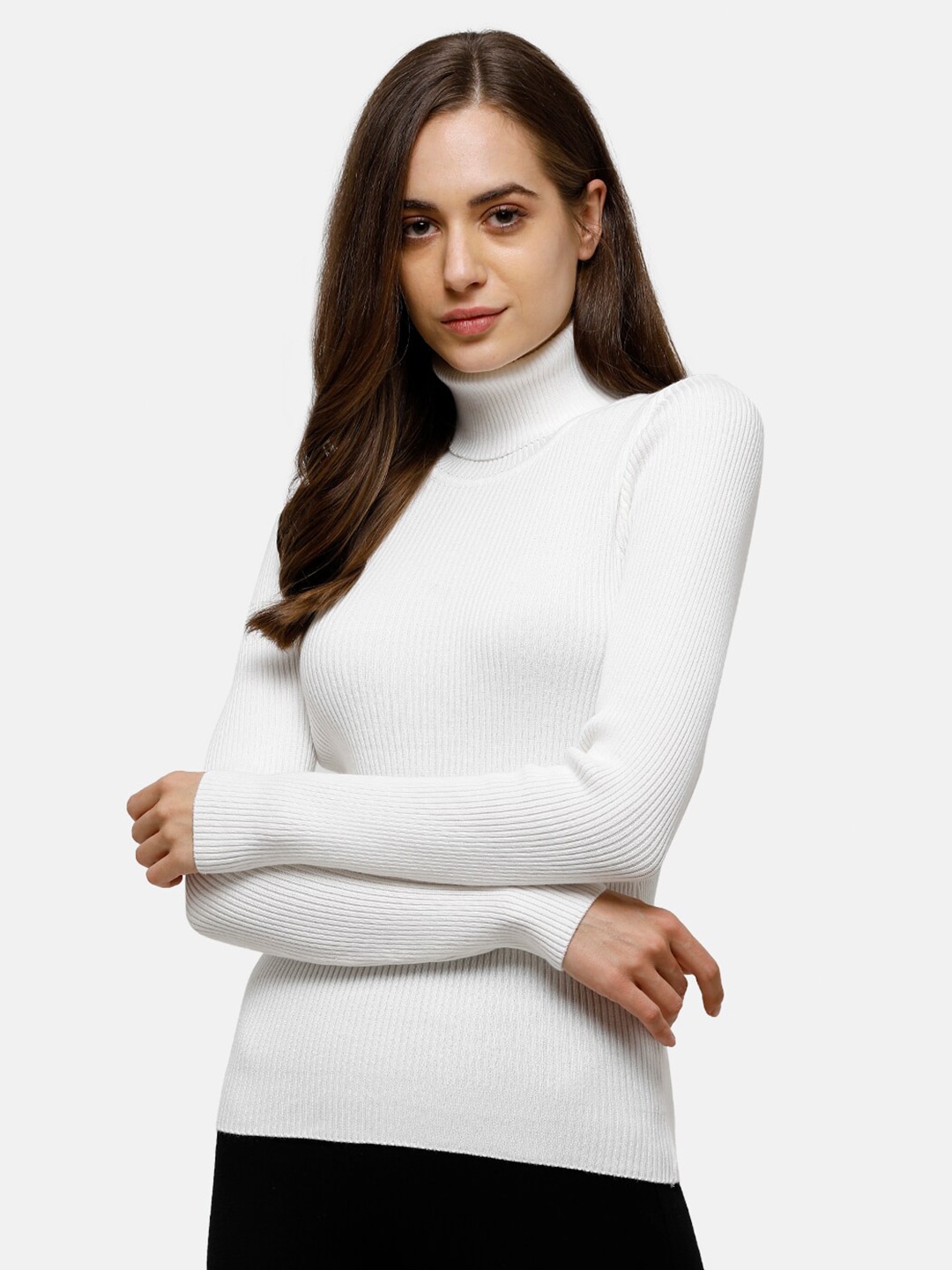 98 Degree North Women White Ribbed Pullover Price in India
