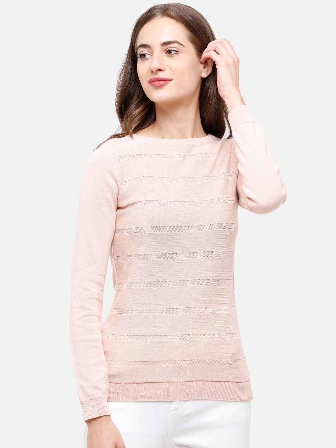 98 Degree North Women Pink Self Design Sweater Price in India