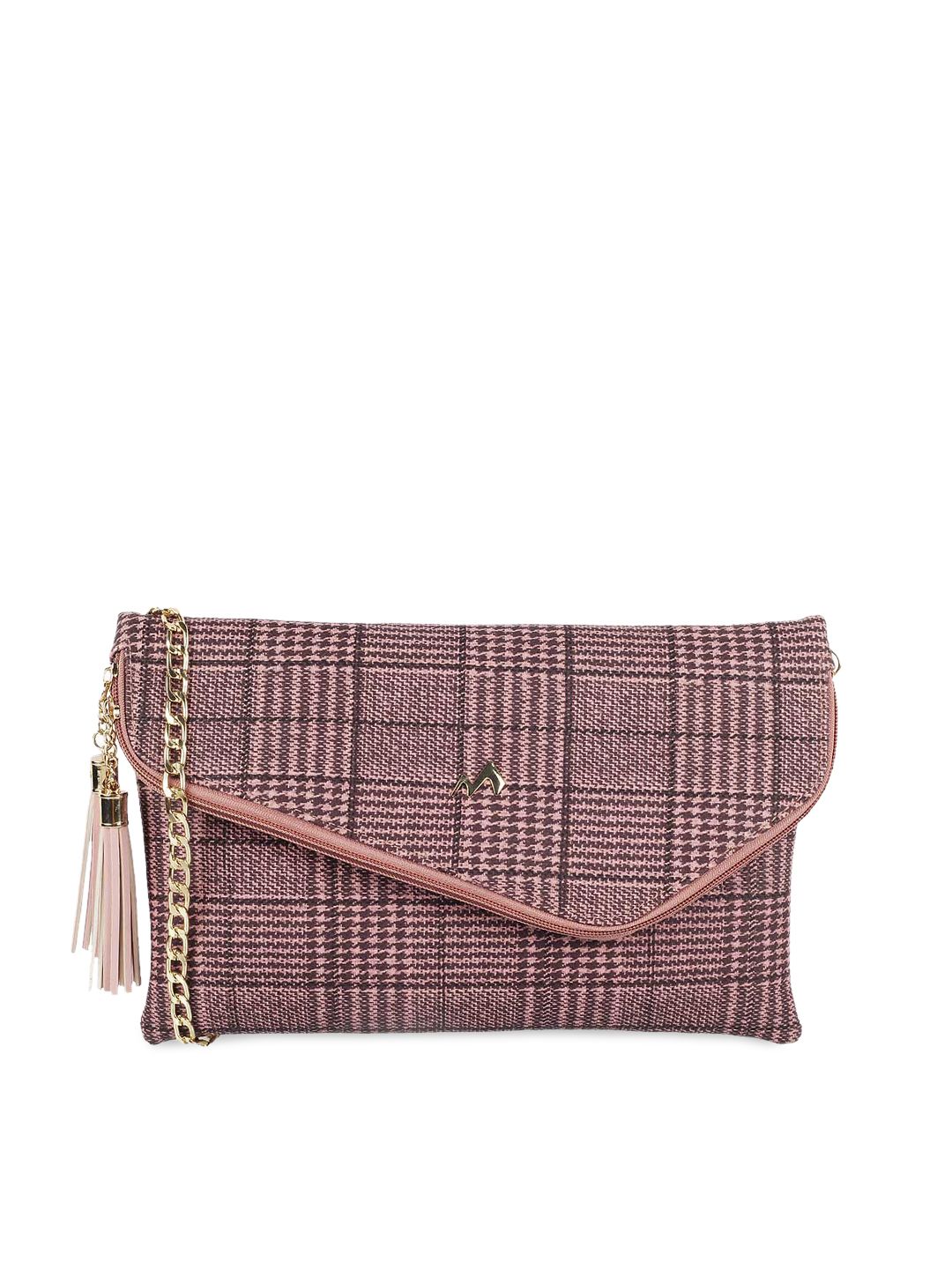 Metro Pink Checked PU Swagger Sling Bag with Tasselled Price in India