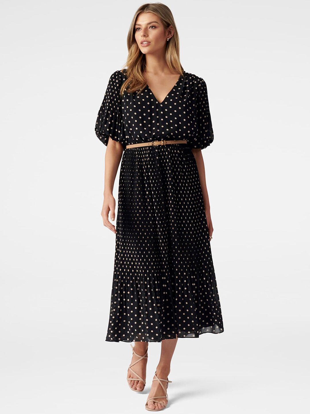 Forever New Women Black Fit and Flare Midi Dress