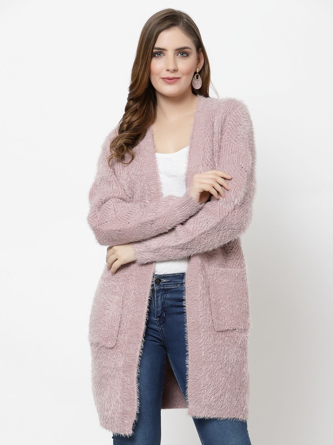 Mafadeny Women Mauve Longline Shrug