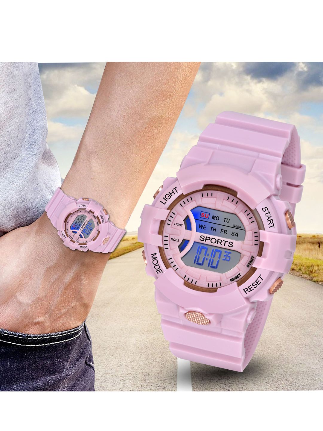 SWADESI STUFF Women Pink Dial & Pink Straps Digital Watch JUICE PINK Price in India