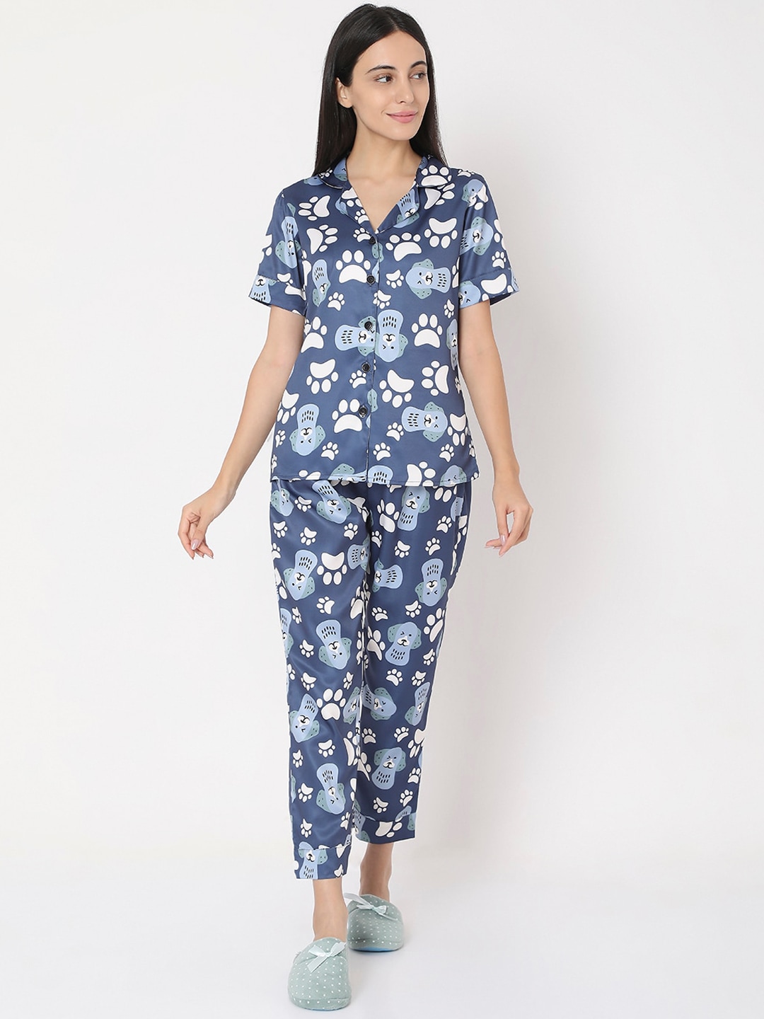 Smarty Pants Women Blue Animal Printed Night Suit Price in India
