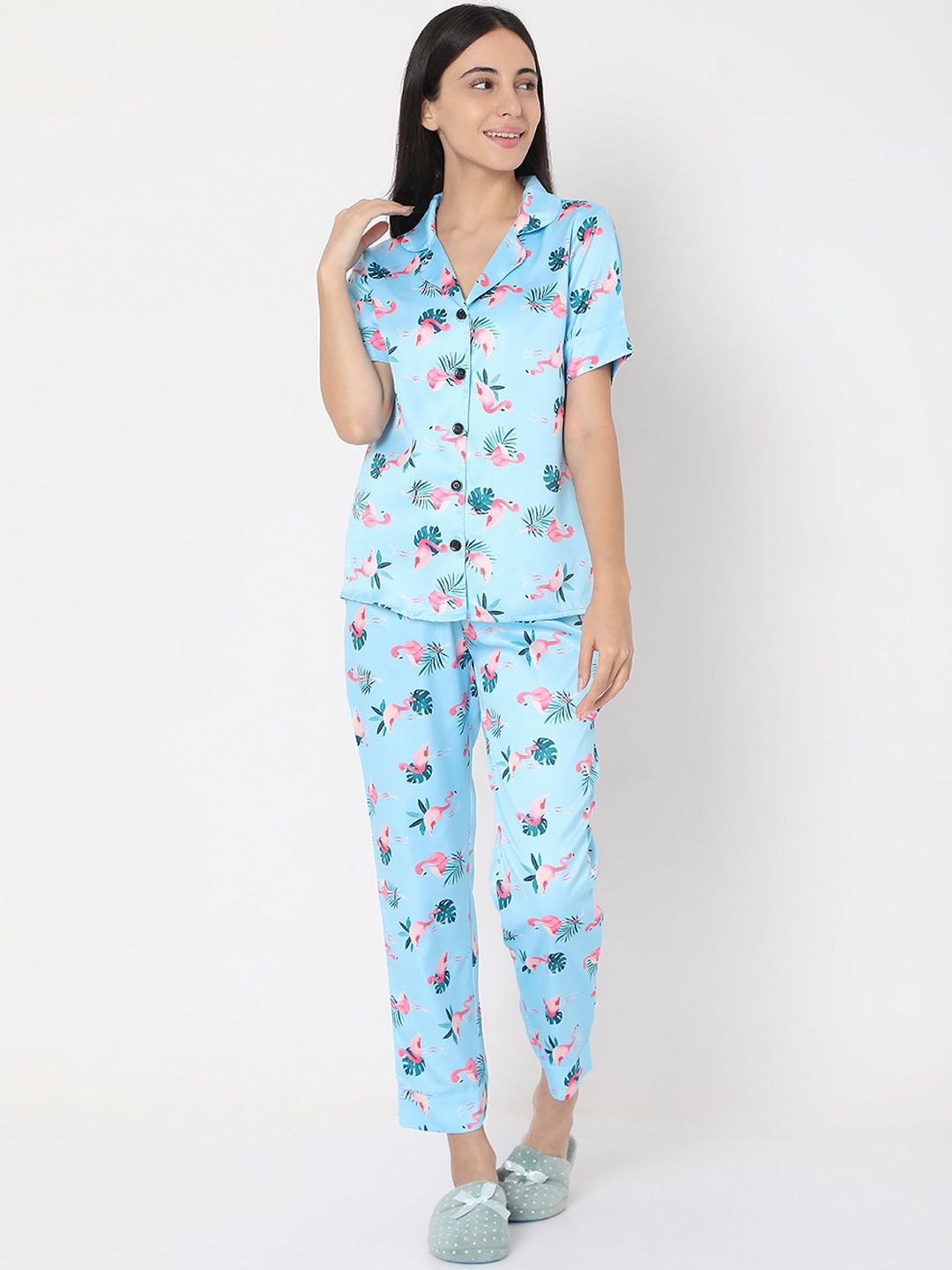 Smarty Pants Women Blue Printed Night Suit Price in India