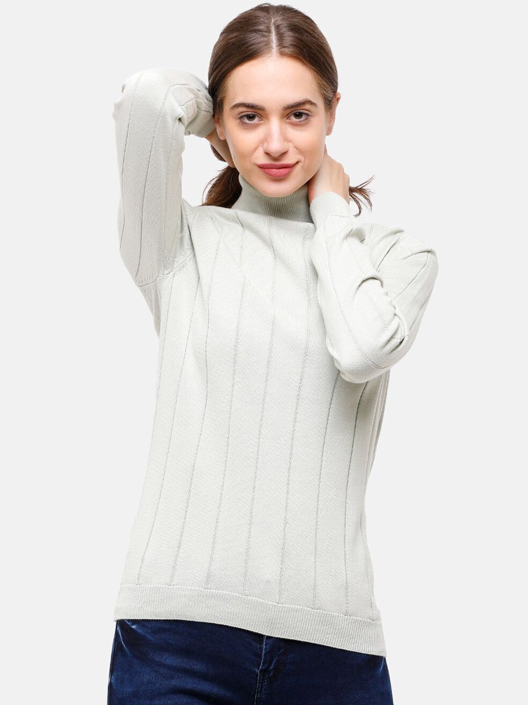 98 Degree North Women Grey Ribbed Pullover Price in India