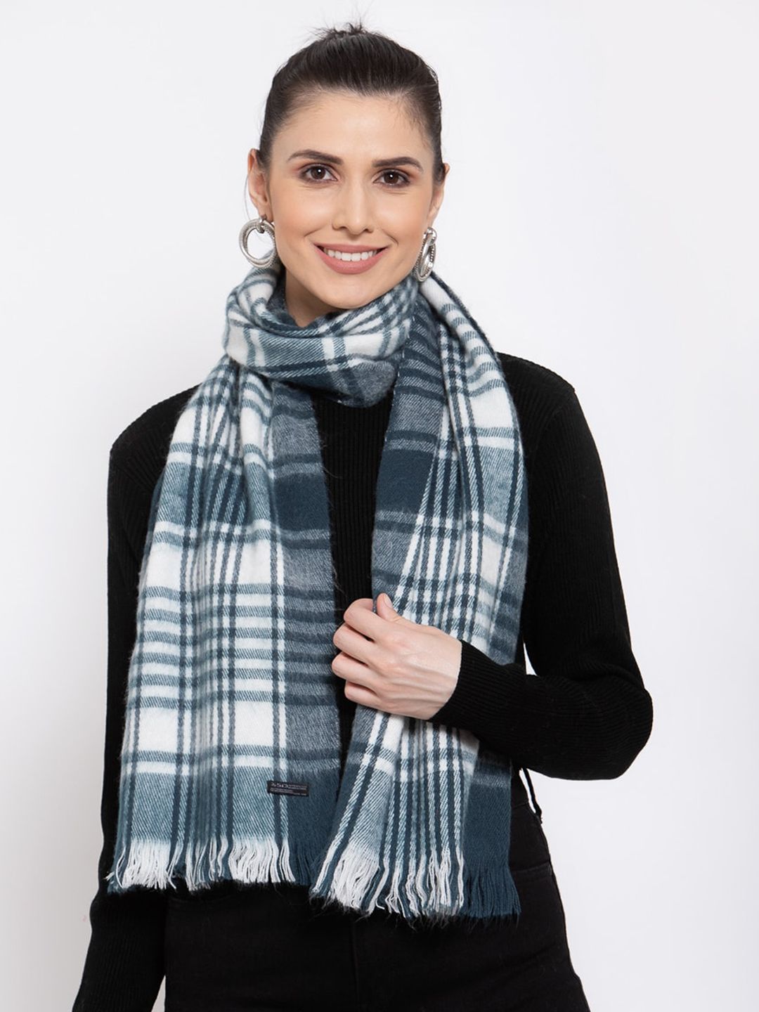 Buy 513 Women Grey & White Checked Woven Muffler - Mufflers for