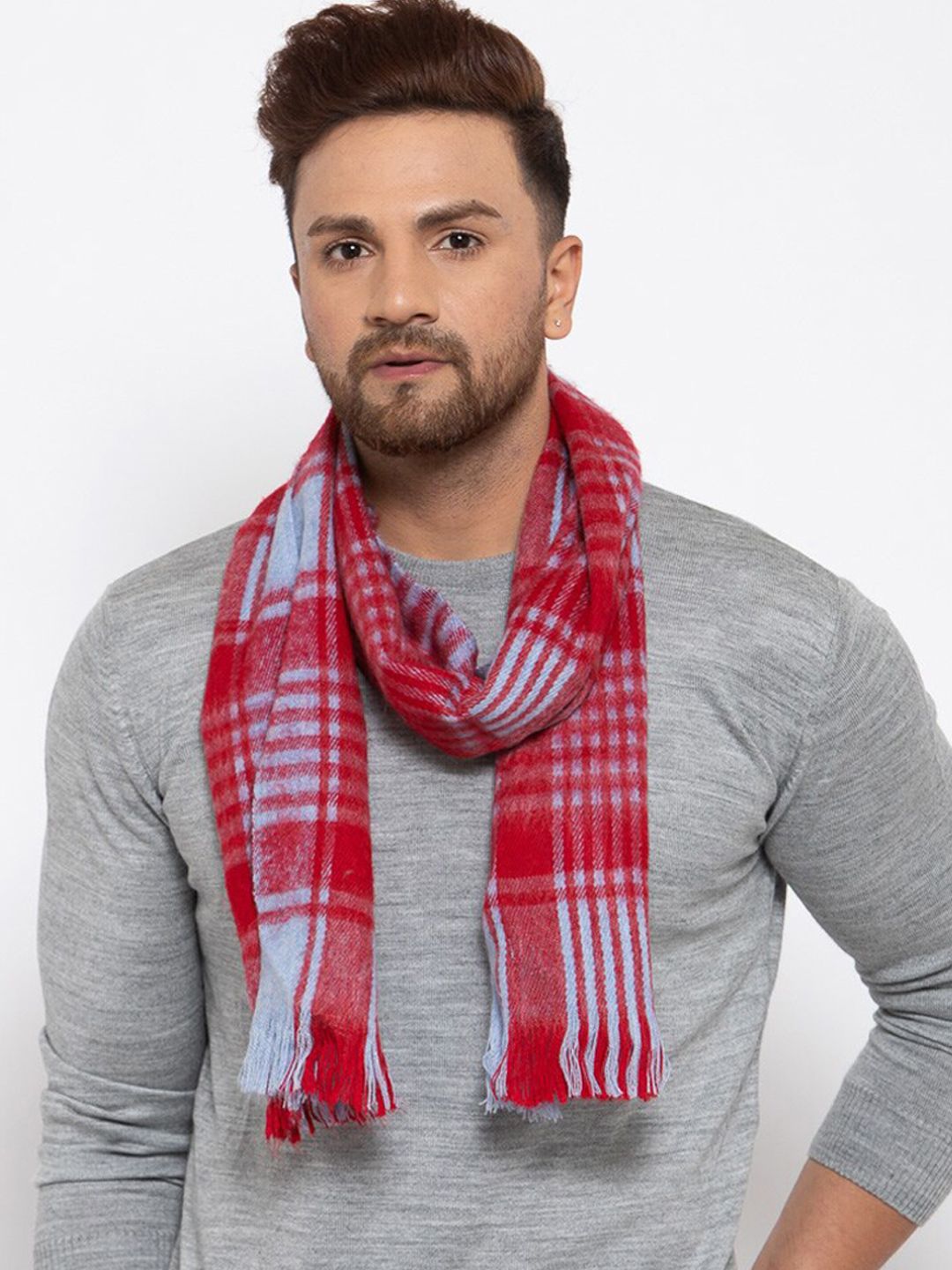 513 Men Blue & Red Checked Woven Muffler