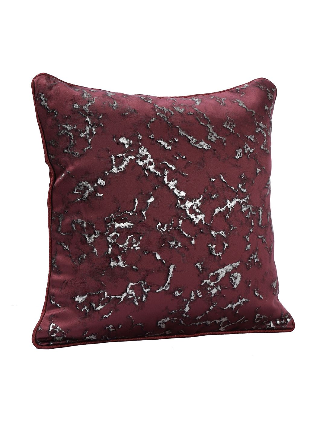 ROMEE Burgundy & Silver-Toned Set of 5 Abstract Square Cushion Covers Price in India