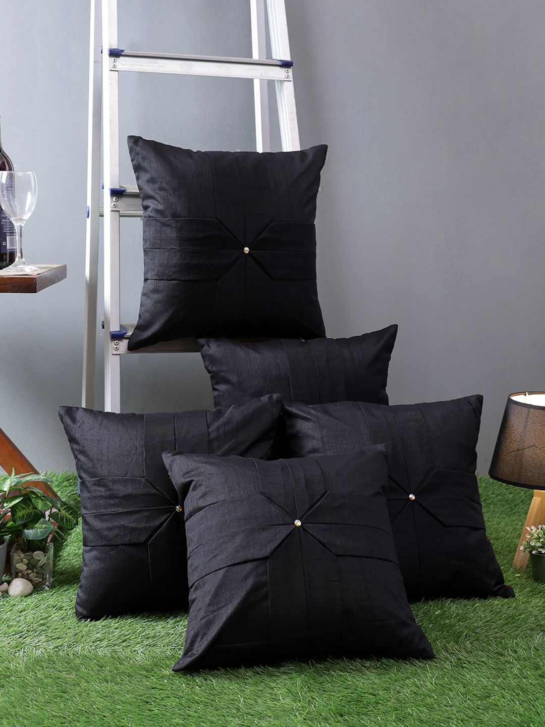 ROMEE Black Set of 5 Square Cushion Covers Price in India