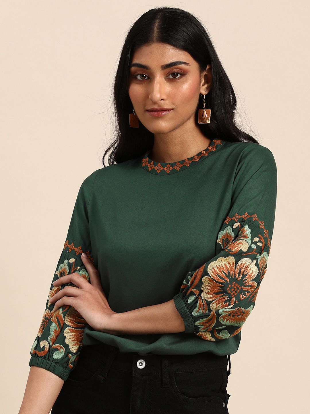 all about you Green Embroidery Detail Top Price in India