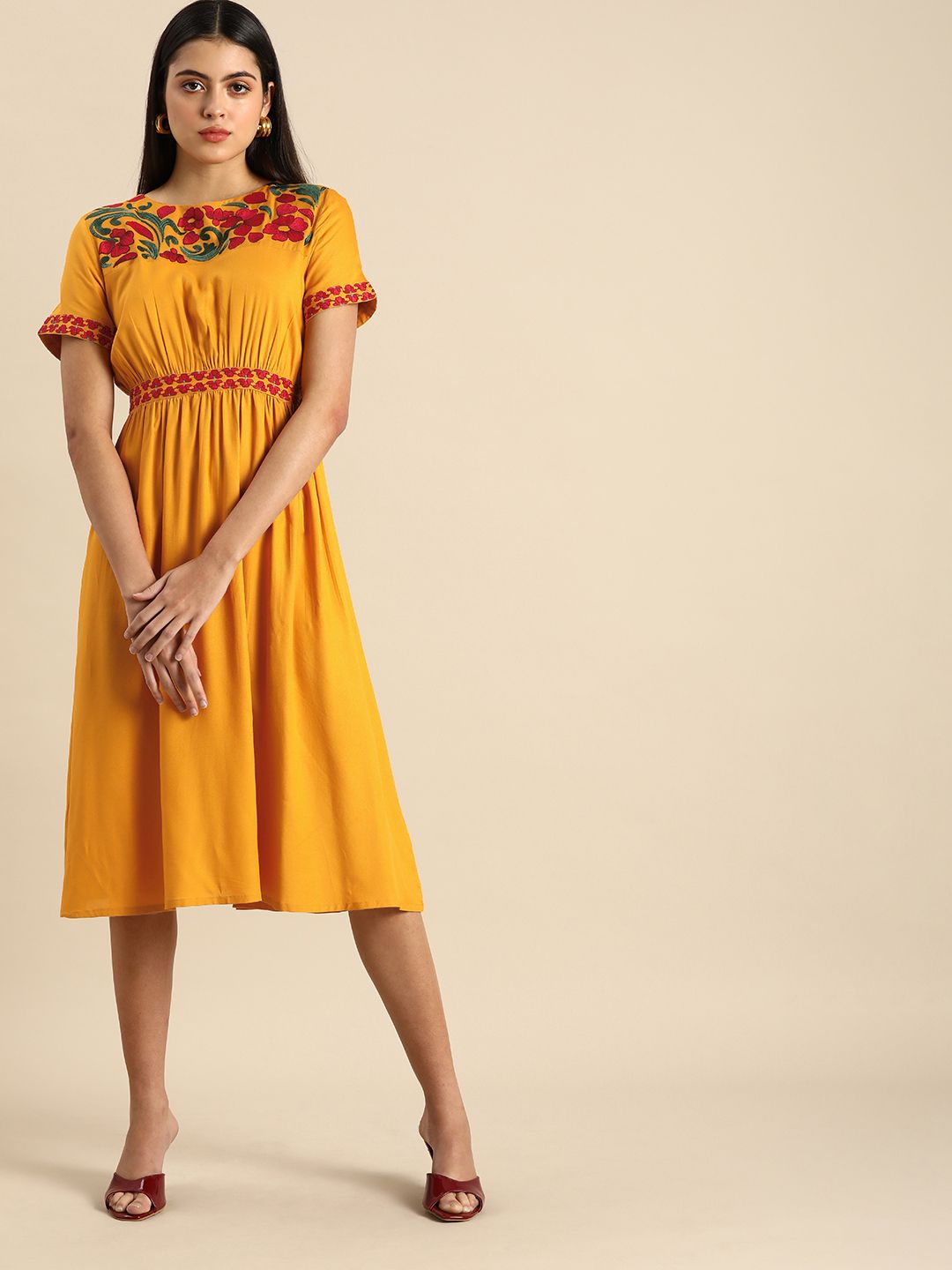 all about you Yellow & Red Floral Casual Maxi Dress Price in India