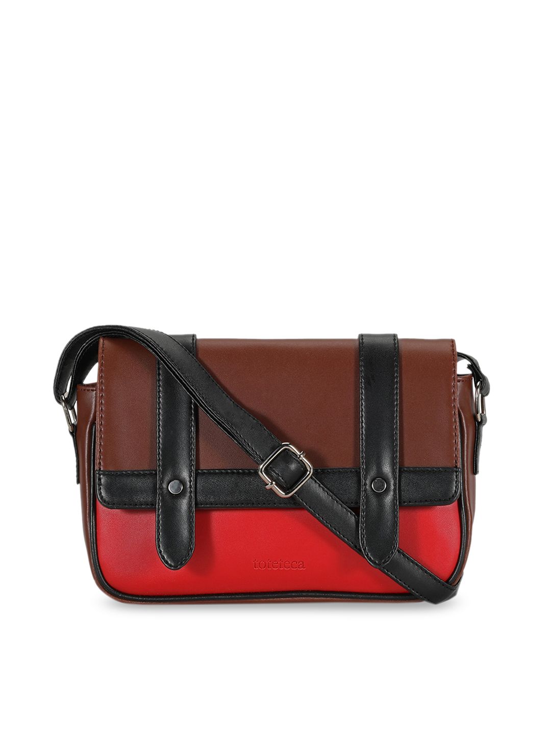 Toteteca Red Colourblocked PU Structured Sling Bag Price in India