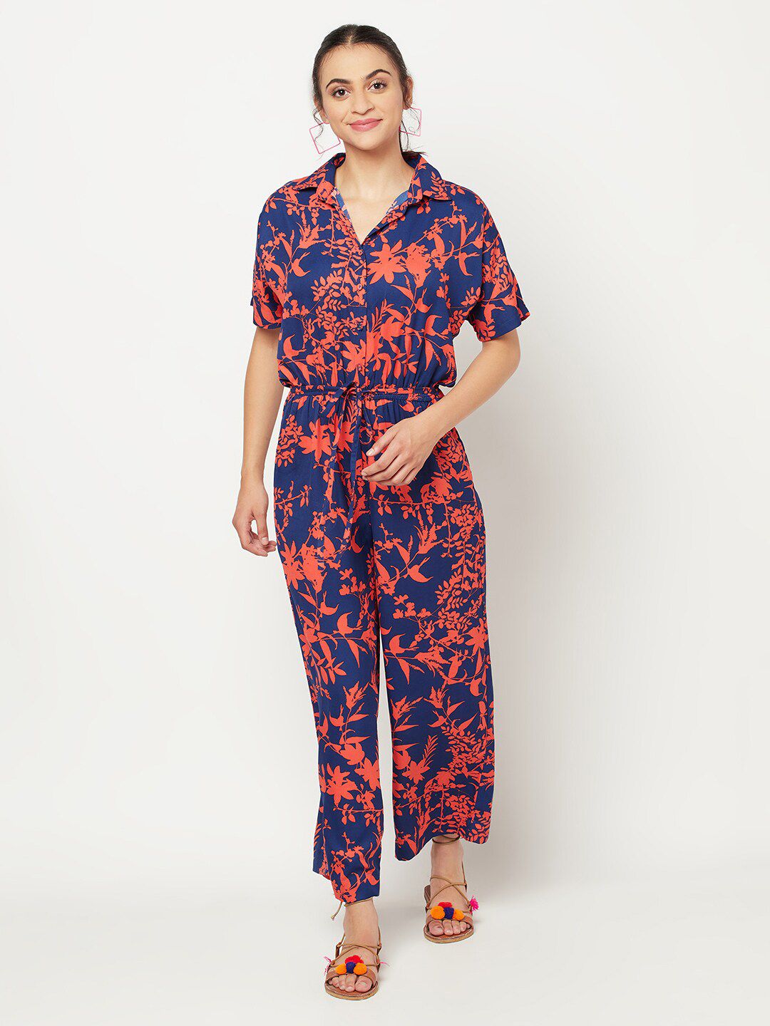 SQew Women Blue & Red Printed Basic Jumpsuit Price in India