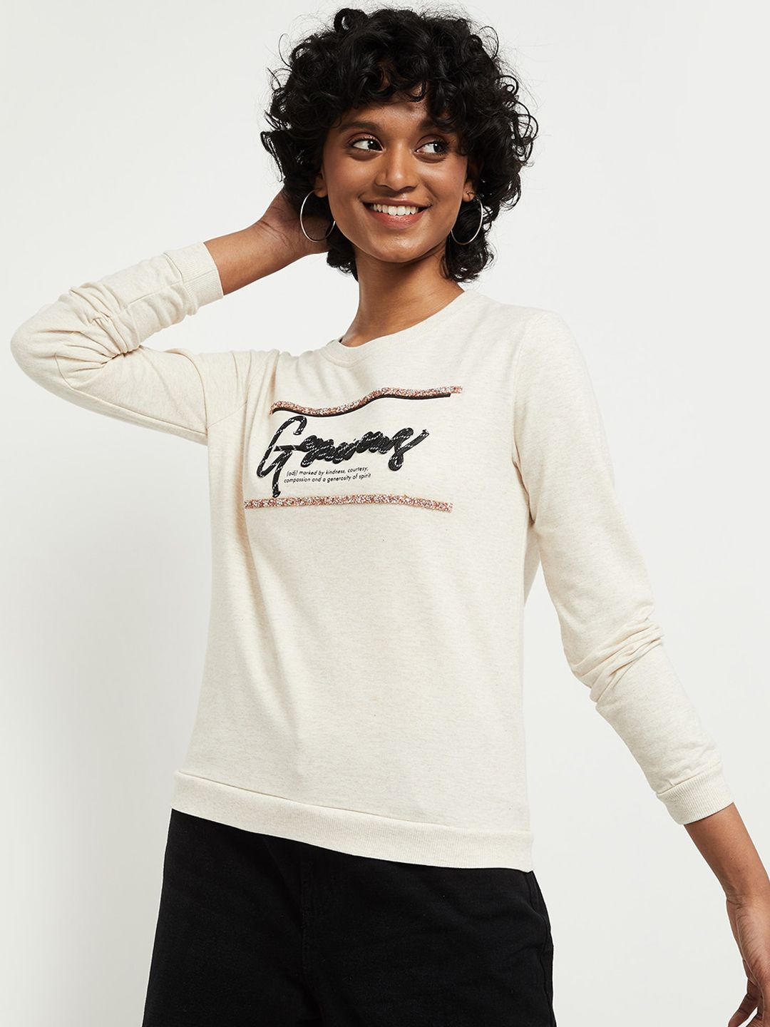 max Women Off White Printed Sweatshirt Price in India