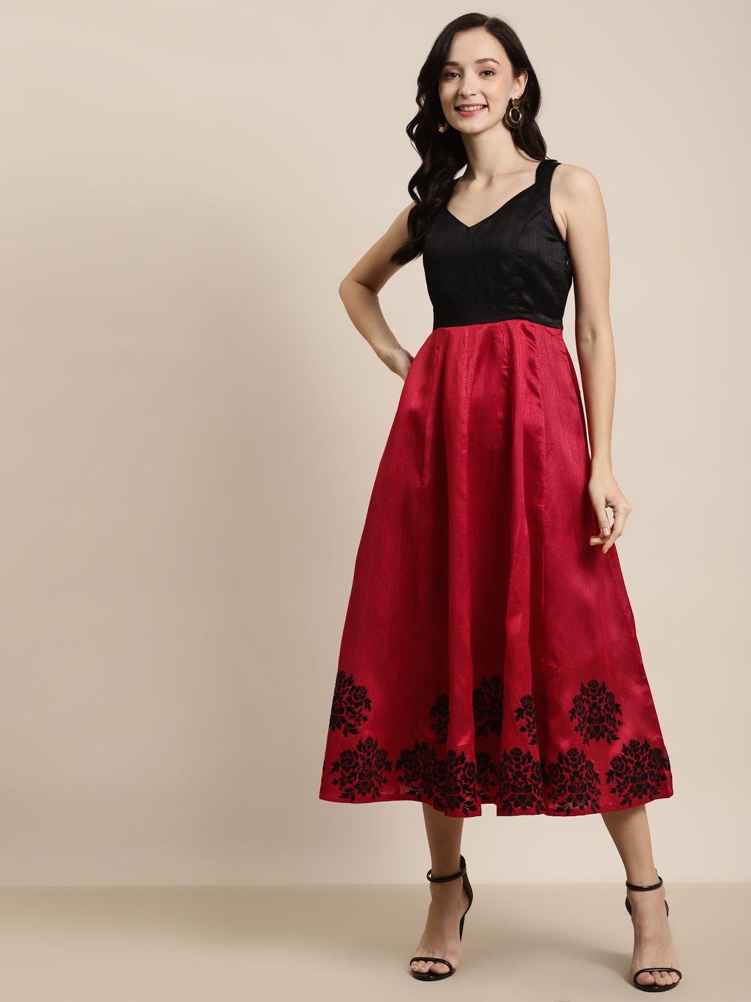 Shae by SASSAFRAS Red & Black Floral Maxi Dress Price in India