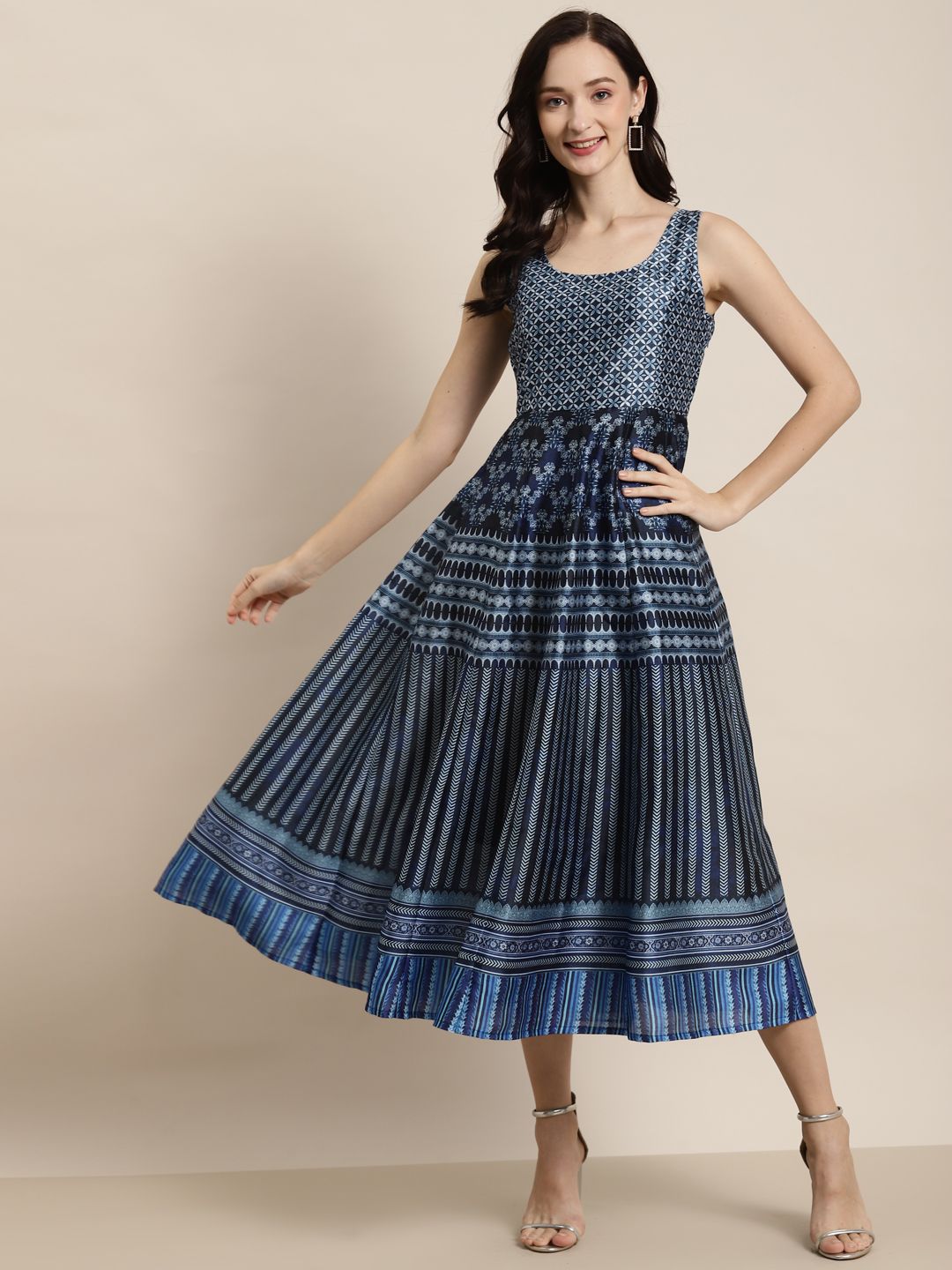 Shae by SASSAFRAS Navy Blue Anarkali Maxi Dress Price in India